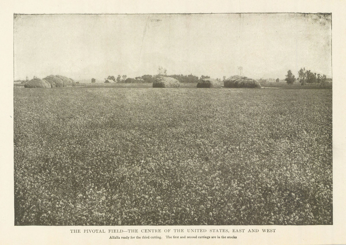 GEOGRAPHICAL CENTRE of THE UNITED STATES. Alfalfa field 1907 old antique print